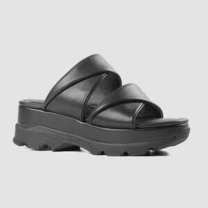 NEW ALL BLACK women's double collar slide sandals in black